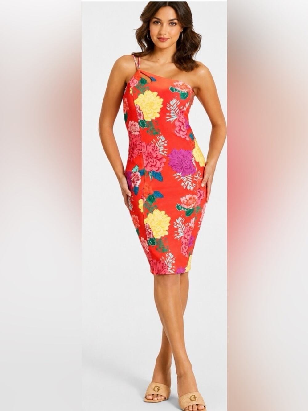 Guess Coral Tropical Floral Dress